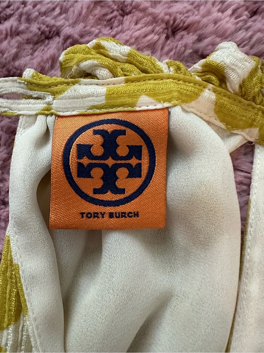 Tory Burch Cream and Yellow Printed High Neck Sleeveless Top 6